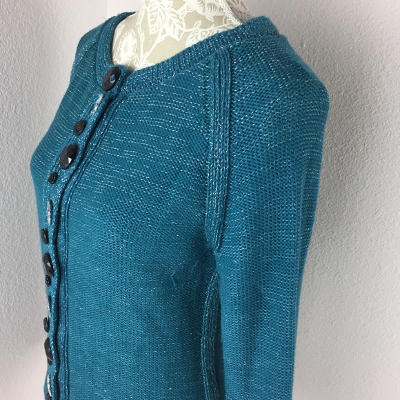 Vintage Pure Handknit Teal Green Silver Sweater Womens size small medium - Picture 3 of 8